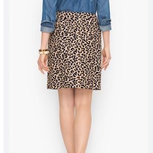 Talbots Petite Leopard Cheetah Print Knee Length Pencil Skirt‎ Women 10P